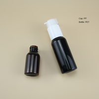 Flacon en PET ambré foncé de 30 ml et 60 ml avec pompe distributrice en PP, contenant cosmétique pour huile essentielle pour les soins des cheveux et de la peau