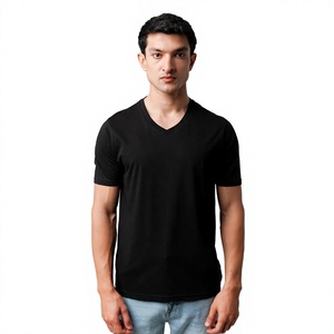 T-shirt col en V pour homme, manches courtes, style décontracté, collection printemps-été, personnalisable avec logo, marque privée, vente en gros usine – Offre Spéciale - Product Image 1