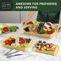 3 buah set papan potong kayu bambu, tiga buah papan potong meja dapur rumah tangga