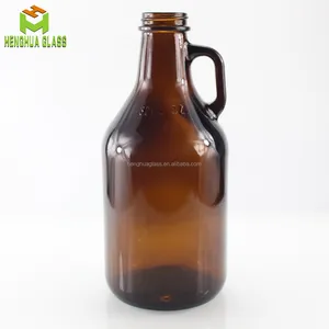 뜨거운 판매 1000ml 32oz 앰버 groler 맥주 유리 병 1 리터 1L 앰버 와인 kombucha 음료 액체 병 맥주 핸들