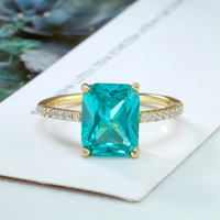 Unique Moderne Personnalité Chrome Coeurs Bijoux 925 Argent Gemme Mer Bleu Paraiba Géométrique Carré Anneau