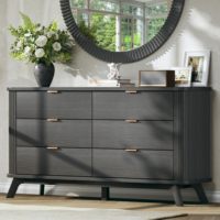 Meuble TV moderne en bois noir de 55 pouces avec 6 tiroirs, idéal pour chambre, entrée ou couloir – Vente chaude