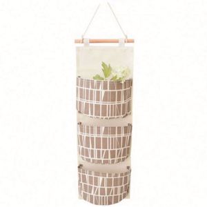 Sac de rangement suspendu mural pour armoire, pochette en tissu de coton avec 3 poches - Product Image 3