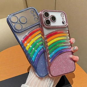 Funda de Teléfono 3D con Arena Fluida Arcoíris para iPhone 16 15 14 Pro Max, Funda de Teléfono de TPU Electrochapada para iPhone 17 - Product Image 1