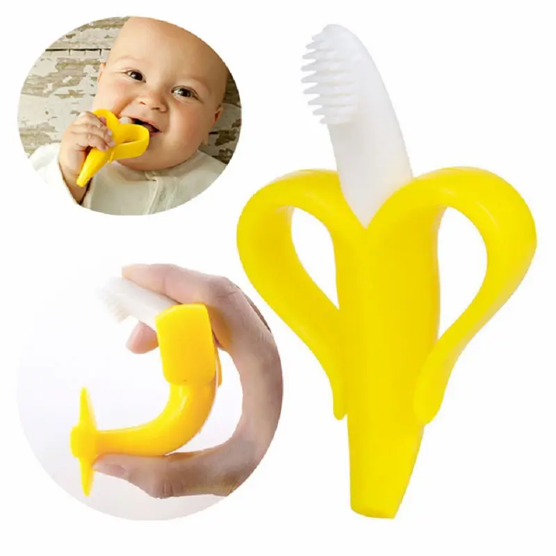 Co-cepillo de dientes de silicona para Bebé y Niño, primer gel de banana para entrenamiento infantil