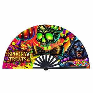 Ventiladores de mano de bambú pintados a medida, de gran venta, con temática de botas de rave en el suelo para Halloween, ventiladores Clack de Halloween - Product Image 4