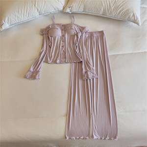 Pyjama long à manches longues pour femme, coupe ample, sexy, respirant, séchage rapide, avec coussinets de poitrine intégrés – Nouvelle collection Printemps-Été-Automne – Vente Flash - Product Image 3