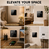 Prise électrique murale de luxe en verre trempé noir, prise britannique 13A, double prise 3 broches et interrupteur, prise murale universelle USB Type-C 18W