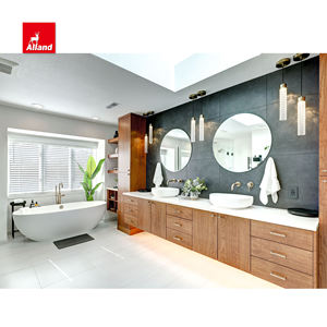 Meuble-lavabo de salle de bain mural avec porte plate et tache de seigle grillé en bois de cerisier attrayant avec placard de rangement et étagère ouverte - Product Image 3