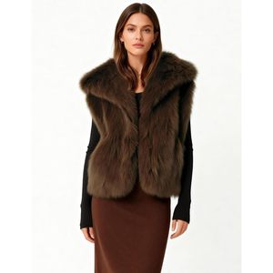 FOXA Gilet en fausse fourrure pour femme, sans manches, ouvert sur le devant, vêtements d'extérieur chauds pour l'hiver - Product Image 3