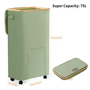 <span class=keywords><strong>Cesto</strong></span> de <span class=keywords><strong>Ropa</strong></span> <span class=keywords><strong>Sucia</strong></span> con Ruedas JQ, <span class=keywords><strong>Cesto</strong></span> de <span class=keywords><strong>Ropa</strong></span> <span class=keywords><strong>Sucia</strong></span> Alto con Ruedas y Tapa de 75L <span class=keywords><strong>para</strong></span> Lavandería, Dormitorio y Baño - Product Image 2