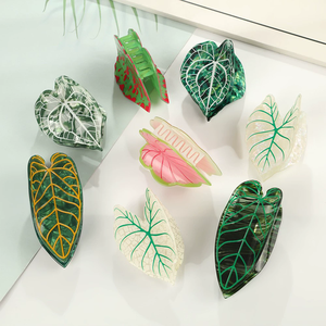 Yi YHJ Accessori per Capelli da Donna in Stock, Fermaglio Grande con Design a Foglia Verde, Clip per Capelli in Acetato Personalizzata, Consegna Rapida - Product Image 1