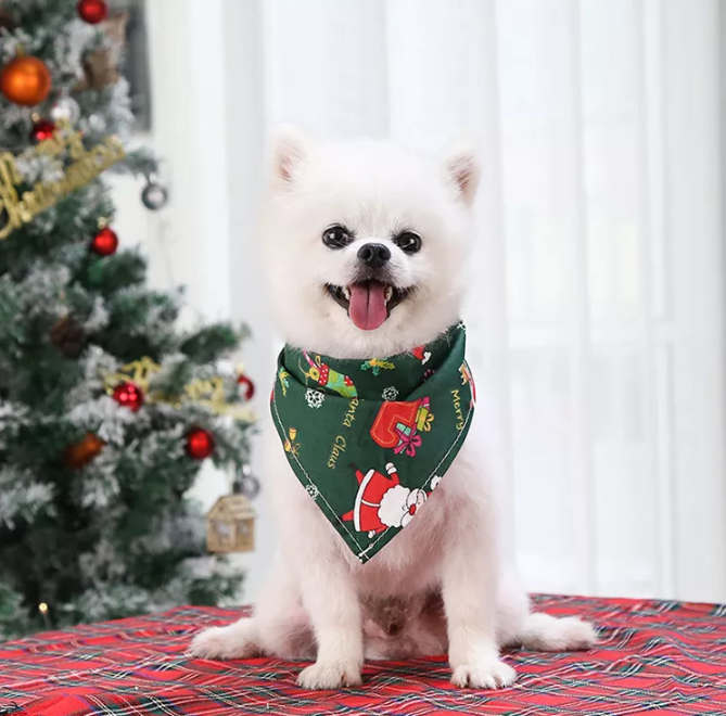 Dog Christmas Cotton Printed Pet Scarf Dress Up Triangle Saliva Towel Cat Bib Decoration