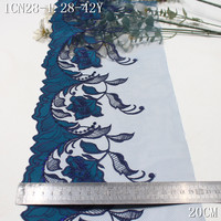 Dentelle brodée florale rouge scintillante de luxe de 19 cm, dentelle en tulle satiné avec fil doré, broderie en maille pour lingerie et robe
