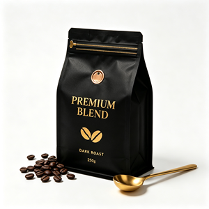 ถุงกาแฟแบบตั้งได้สีดำ พร้อมซิปล็อคและวาล์วทางเดียว แบบพิมพ์ลายตามสั่ง - Product Image 5