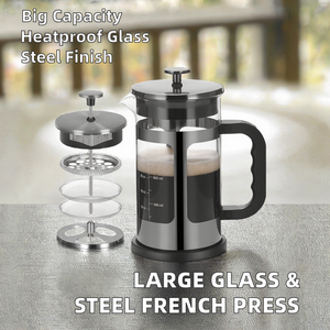 Cafetière à piston en verre borosilicate à paroi simple avec poignée, grande capacité, en acier inoxydable pour usage en cuisine, vente en gros d'usine - Product Image 3