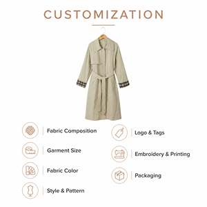 Trench Coat da <span class=keywords><strong>Donna</strong></span> in Misto Cotone, Lungo con Collo a Punta, Chiusura Nascosta, Maniche Raglan, Traspirante, per <span class=keywords><strong>Primavera</strong></span> e Autunno - Product Image 3