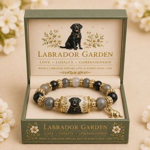 Pulsera Labrador Garden <span class=keywords><strong>Love</strong></span> Loyalty Companionship con Cuentas Redondas de Piedra Natural de 10 mm y Colgante de Perro de Metal, Ajustable - Product Image 2