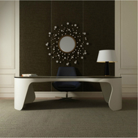 2024 dessus de table en verre blanc Base de surface solide Table de bureau de bureau de direction avec armoire arrière latérale
