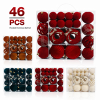 Lot de 46 boules de Noël en velours floqué, en plastique incassable, formes assorties, décorations à suspendre pour l'arbre