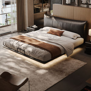 Новая модная кровать 2025 года с плавающим изголовьем, роскошная стеганая кровать из натуральной кожи с тонким изголовьем, итальянская двуспальная кровать размера King для свадеб - Product Image 3