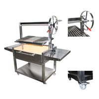 Grande parrilla argentine pour barbecue extérieur au charbon de bois, hauteur réglable, durable, avec rôtissoire à moteur électrique et plateforme de rangement