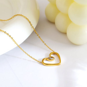 Collier personnalisé avec logo, en acier inoxydable plaqué or 18 carats, résistant à l'eau et inaltérable, avec zircon en forme de cœur pour femme - Product Image 4