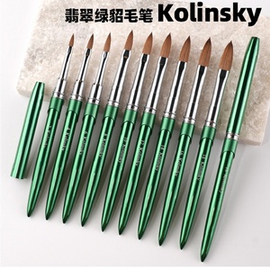 100% Pure Kolinsky Acrylic Nail <b>Brush</b> Custom Private Logo Golden Metal Handle <b>Round</b> Flat Head 3D <b>Brush</b> - Product Image 6