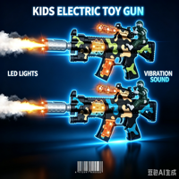 Pistolet Mitrailleur Électronique en Plastique Camouflage pour Garçons avec Lumières, Sons et Vibrations
