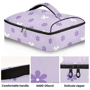 Portable Insulated Thermal Food Pizza Delivery Bag Custom Purple Flowers Printing Waterproof Sublimation Cooler Bag - Product Image 2
