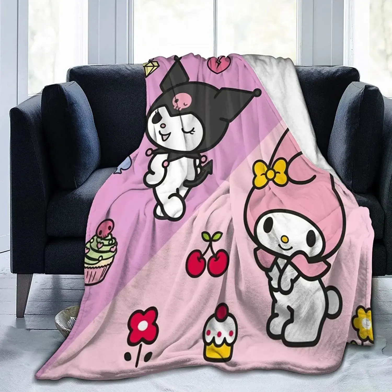 Sanrio Kawaii Kuromi My Melody Throw Blanket Printed Cartoon Coral The Four seasons Blanket for Bed Comfortable Keep Warm Quilt