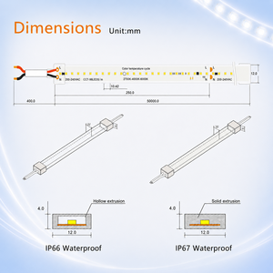 Nouvelle Bande LED 220V 50M 10W Haute Performance, Coupable à 25cm, 10W CCT 2700K-4000K-6000K, CRI Élevé, Étanche IP67, CE RoHS - Product Image 3