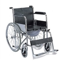 Fauteuil roulant commode durable pour personnes âgées, en acier chromé, pliable manuellement, aide à la mobilité, pneus pleins de 24 pouces