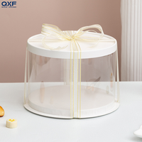 Grande boîte à gâteau transparente rose, imperméable, recyclable, en matériau PET, épaisseur 2 mm, forme cylindrique, pour l'emballage de desserts d'anniversaire