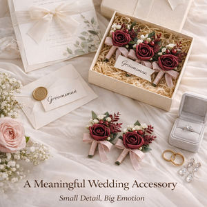 ดอกไม้ติดเสื้อเจ้าบ่าวปลอมสำหรับผู้ชาย ขายส่ง 6 ชิ้น พร้อมเข็มกลัดในตัว สำหรับพิธีแต่งงาน งานพรอม และตกแต่ง - Product Image 6