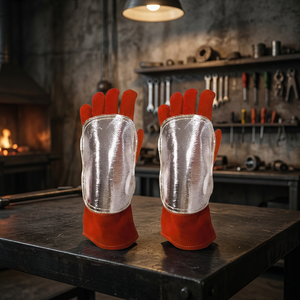 Gants de soudage en cuir rouge avec paume réfléchissante argentée, protection contre les éclaboussures de métal fondu pour le soudage TIG - Product Image 4