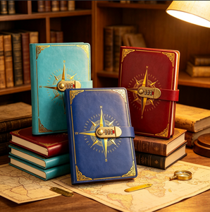 Libreta De Contrasenas A5 Cuero PU Con Candado Metalico Vintage Cuaderno 100 Paginas Engrosado Hecho A Mano Creativo Diario Ofic - Product Image 1