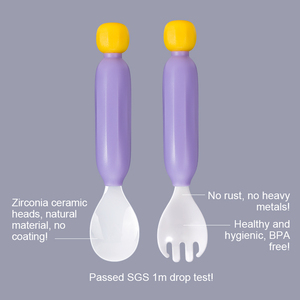 Middia thiết kế mới lạ trẻ em gốm đồ ăn đồ dùng thiết lập miễn phí bé ăn muỗng và dĩa trường hợp đóng gói với logo laser - Product Image 2