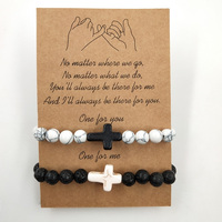 Kruis Elastische Verstelbare Armband Natuurlijke Kleurrijke Steen Kralen Bal Vorm Patroon Voor Koppels Valentijnsdag Verjaardag Armband