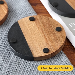 2026 Hot Selling Acacia Wooden Black <strong>Marble</strong> Eco-Friendly Luxury <strong>Coasters</strong> for Coffee Table Dining Table Desk Home Office - Product Image 4