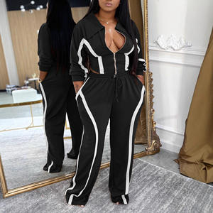 ชุดสองชิ้นเสื้อครอปคอแบบเต็มตัวสำหรับผู้หญิงชุดสองชิ้นเสื้อครอปแบบแขนยาวดีไซน์ปะต่อฤดูใบไม้ร่วงมาใหม่ - Product Image 3