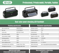 Enceintes Bluetooth à énergie solaire, stéréo sans fil, caisson de basses portable, boîte à musique d'extérieur avec lampe de poche, radio FM