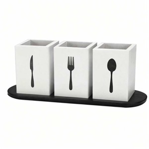 Caja organizadora de cubiertos con 3 compartimentos, caja de almacenamiento rectangular de tipo vertical para cocina, comedor, soporte para utensilios, fácil de limpiar - Product Image 4