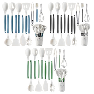 11 Piece Silicone Kitchen Utensils Set With Green Handles Heat Resistant BPA Free Food Grade Dishwasher <b>Safe</b> Cooking <b>Tools</b> - Product Image 3