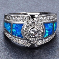 Bagues en opale bleue océanique pour hommes, bague en saphir bleu émeraude, bagues en argent sterling, alliance de mariage, bijoux