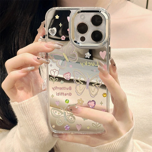 Sang Trọng Kim Cương Gương Bướm Trường Hợp Điện Thoại Cho <span class=keywords><strong>Iphone</strong></span> 7 8 Cộng Với X XR XS Max 12 13 14 Pro Max Điện Thoại Trường Hợp Bìa Với Dây Đeo - Product Image 3