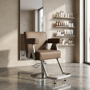 Sillón de Barbería Negro, Silla de Estilismo Hidráulica, Mueble de Salón con Reposabrazos de Cuero PU y Base Redonda para Barbería - Product Image 2