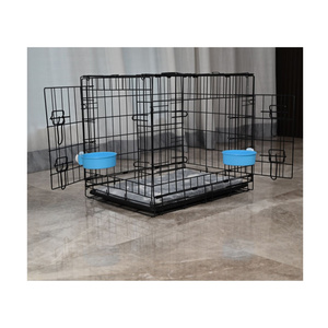 Mudah dirakit portabel 24x17x19 inci ramah lingkungan bernapas kunci pengaman dapat dilipat pintu ganda baja kandang anjing rumah kandang hewan peliharaan - Product Image 2