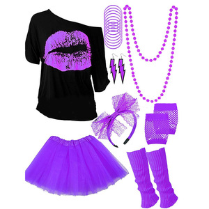 Conjunto <span class=keywords><strong>de</strong></span> accesorios <span class=keywords><strong>de</strong></span> falda sólida para niñas, camiseta <span class=keywords><strong>de</strong></span> <span class=keywords><strong>los</strong></span> años <span class=keywords><strong>80</strong></span> para fiesta, disfraz <span class=keywords><strong>de</strong></span> <span class=keywords><strong>los</strong></span> años 1980, S-XXXL - Product Image 2