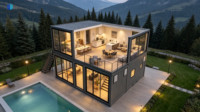 Maison Modulaire en Acier à Deux Étages, Design Moderne, Grandes Fenêtres en Verre, Caractéristique Respirante pour Villa de Vacances en Forêt ou Hébergement de Type Resort